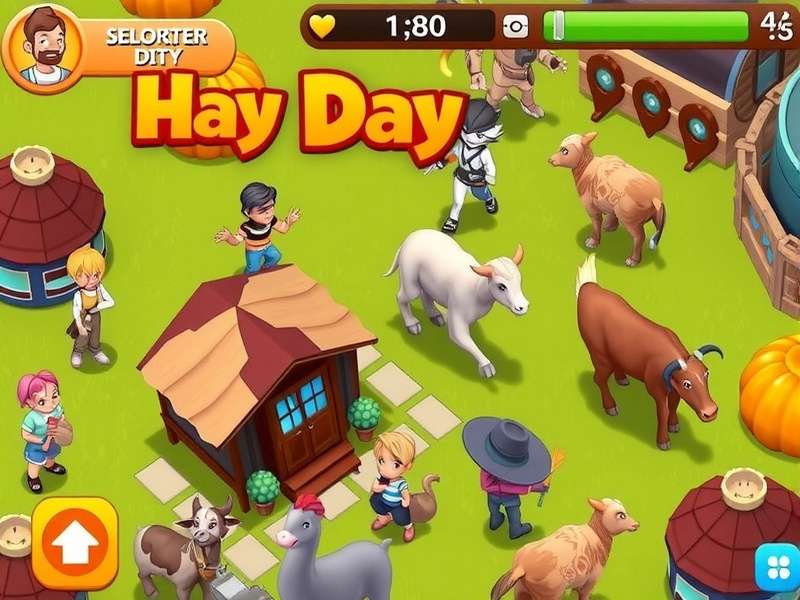 Hay Day गेम का गेमप्ले स्क्रीनशॉट - फार्मिंग और निर्माण गतिविधियाँ