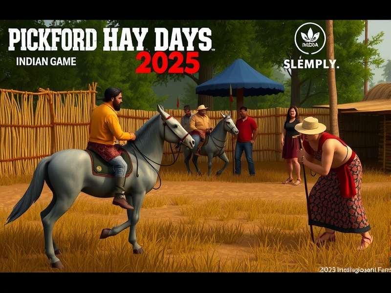 Pickford Hay Days 2025 इवेंट का मुख्य बैनर दिखाते हुए हे डे फार्मिंग दृश्य