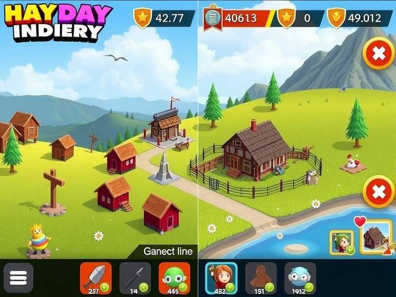 A vibrant Hay Day farm showcasing crops, animals, and decorations