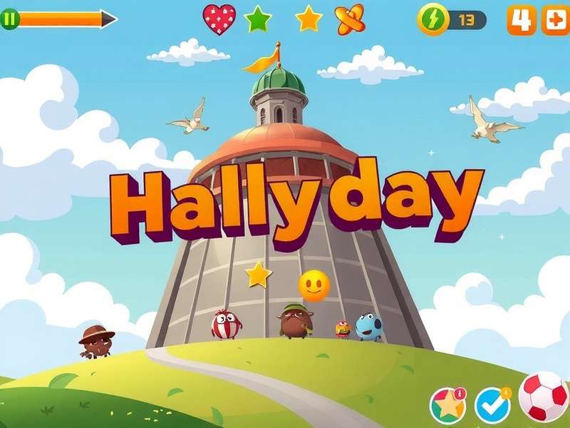 A vibrant digital farm landscape similar to Hay Day, showing crops, barn, and windmill