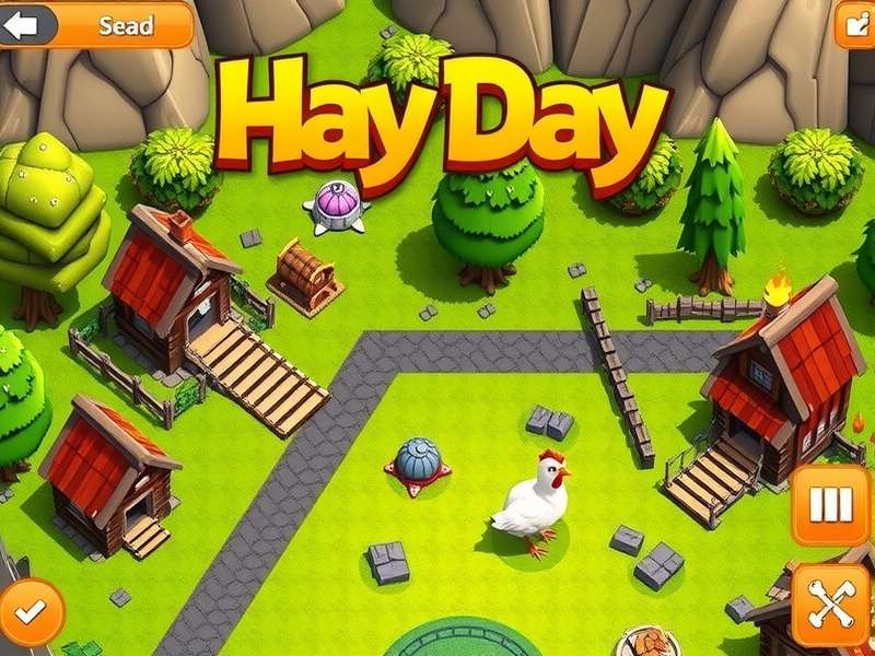 Close-up of hands typing on a keyboard with a farming game on the monitor