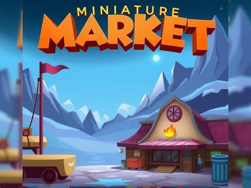 A vibrant digital illustration of a bustling in-game marketplace with stalls selling farm produce and tools, representing the Hay Day Miniature Market.