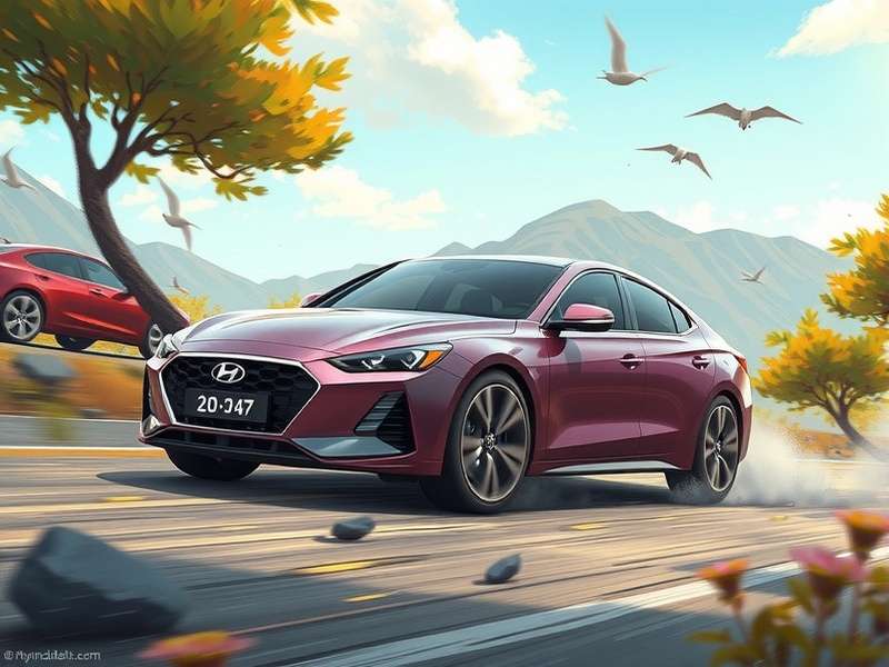 A sleek blue Hyundai tractor parked on a lush Hay Day farm next to a barn