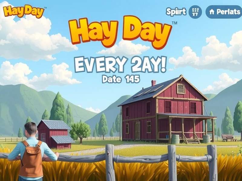 A vibrant overview of a high-level Hay Day farm with various production buildings and crops