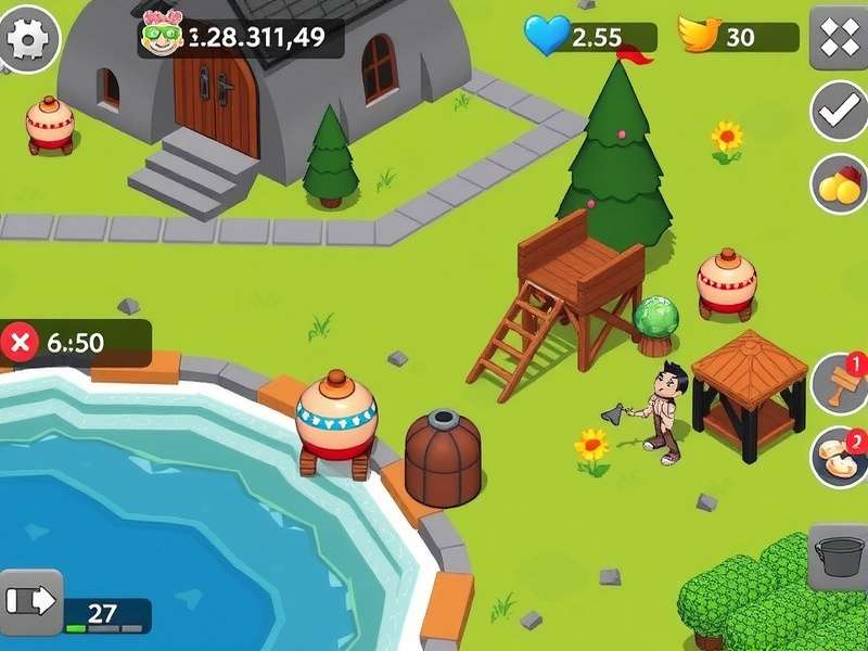 A vibrant overview of a high-level Hay Day farm with crops, animals, and production buildings