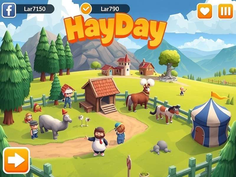 Hay Day Game farm landscape with crops, animals and decorations
