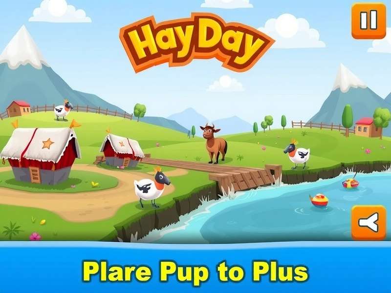 Hay Day farming on a desktop PC with lush green fields and a sunny valley