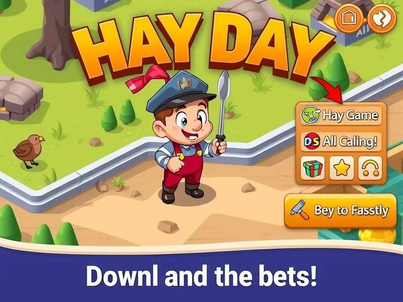 Hay Day game farm landscape on a PC monitor showing crops, animals and farm buildings