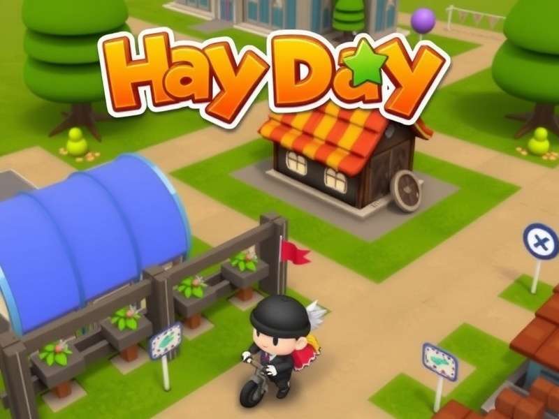 Hay Day game farm scene with tractor, crops and animals on laptop screen