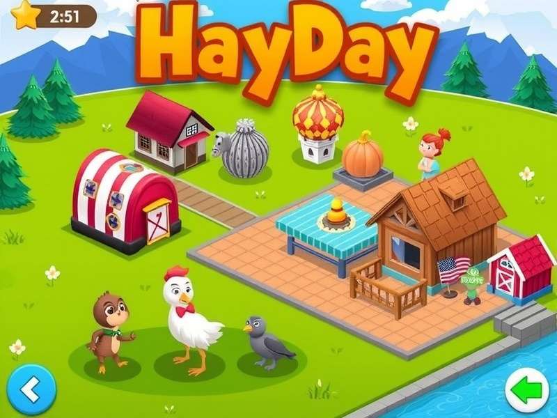 Hay Day game on PC screen showing a lush Indian-style farm with wheat fields, animals, and a roadside shop