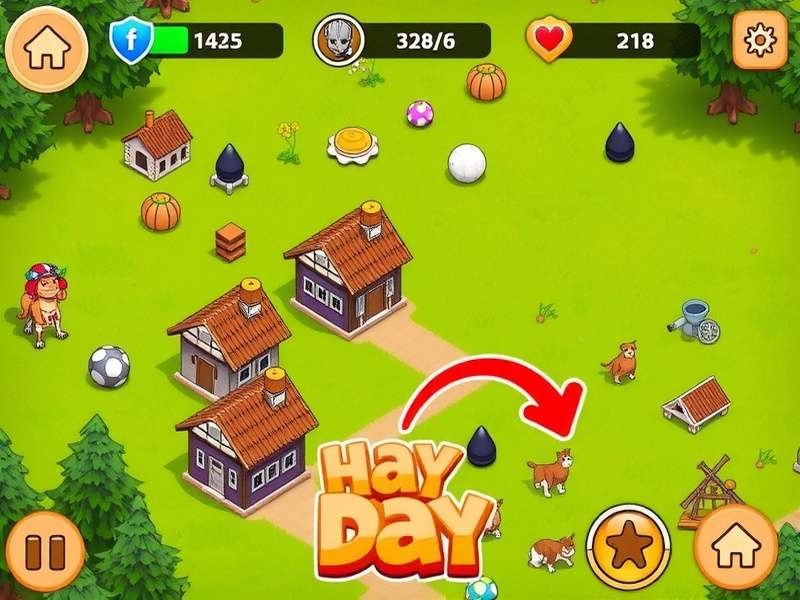 Hay Day Level 1000 farm overview showcasing maxed-out fields, decorations, and town buildings